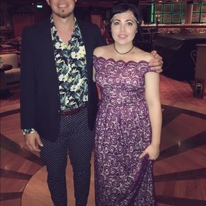 ModCloth Maroon/pink off shoulder lace gown